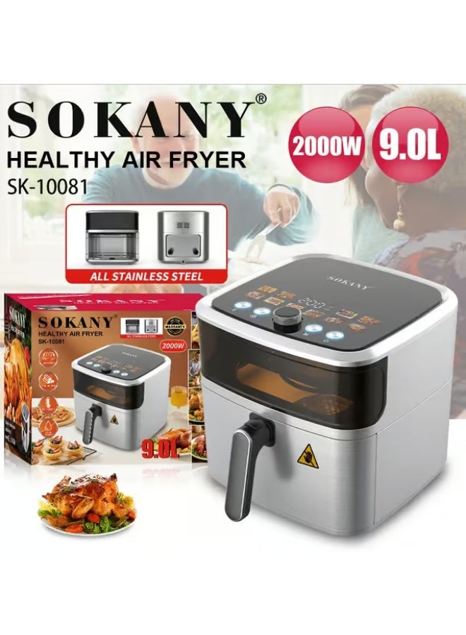 Sokany Digital Stainless Steel Air Fryer, 2000 Watts, 9 Liters, Model SK-10081 - Image 2